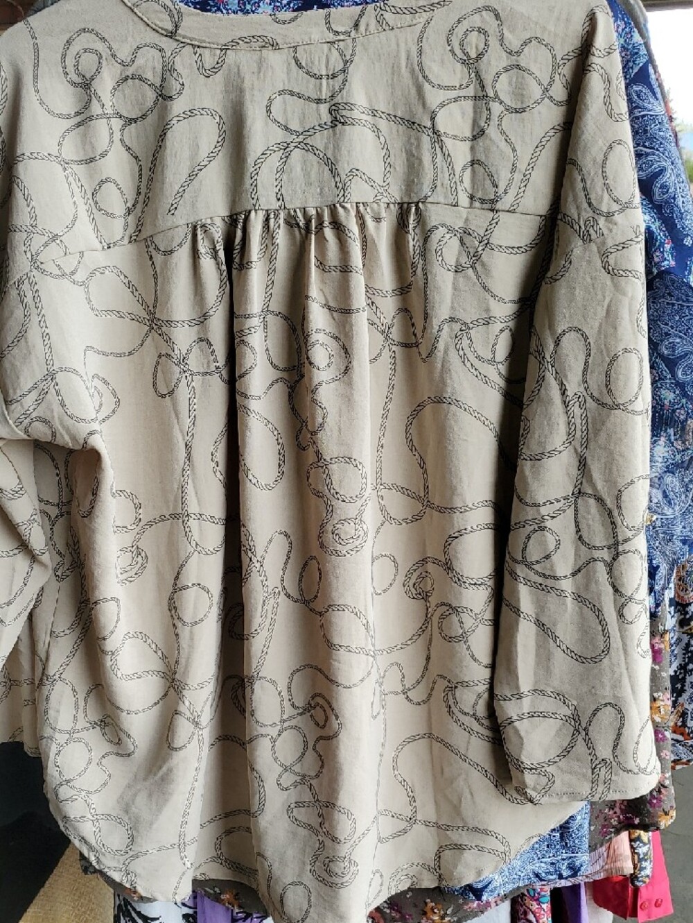 Como Black Cream Rope-Print Button-Front Blouse - Picture 7 of 9